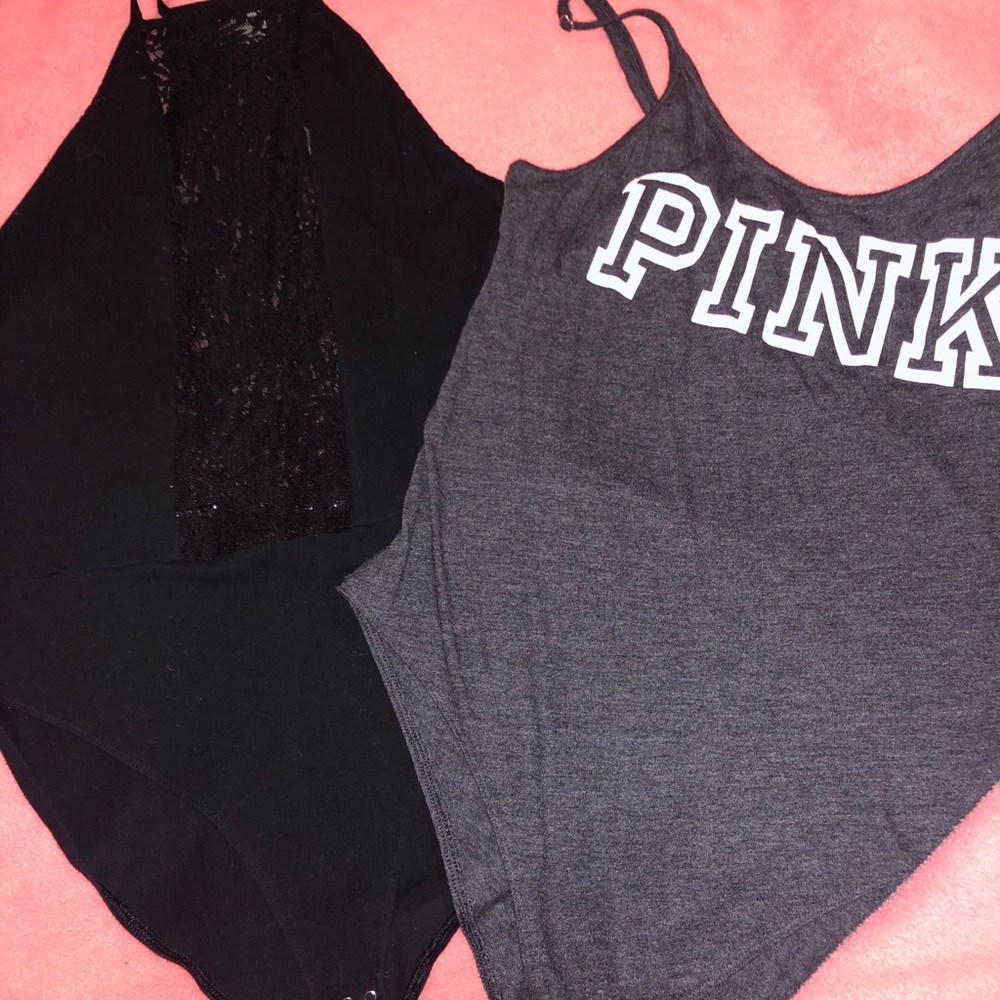 2 VS Pink bodysuits in black and grey